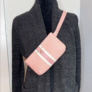 Michael Kors Pink & White Signature Crossbody Wristlet Bag